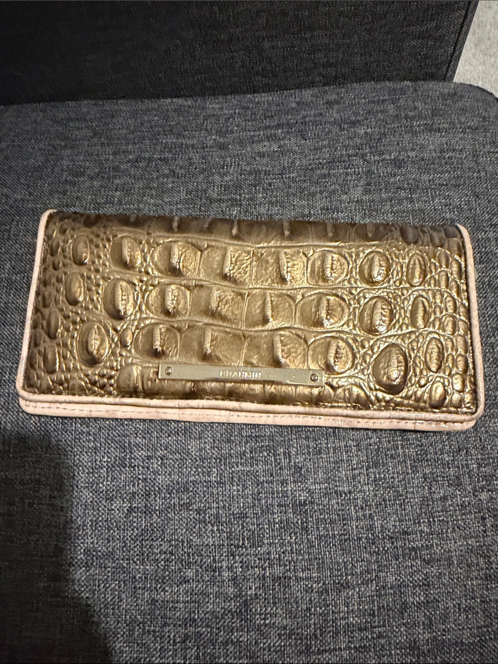 Brahmin Ady Gold Croc-Embossed Wallet with Pink Trim